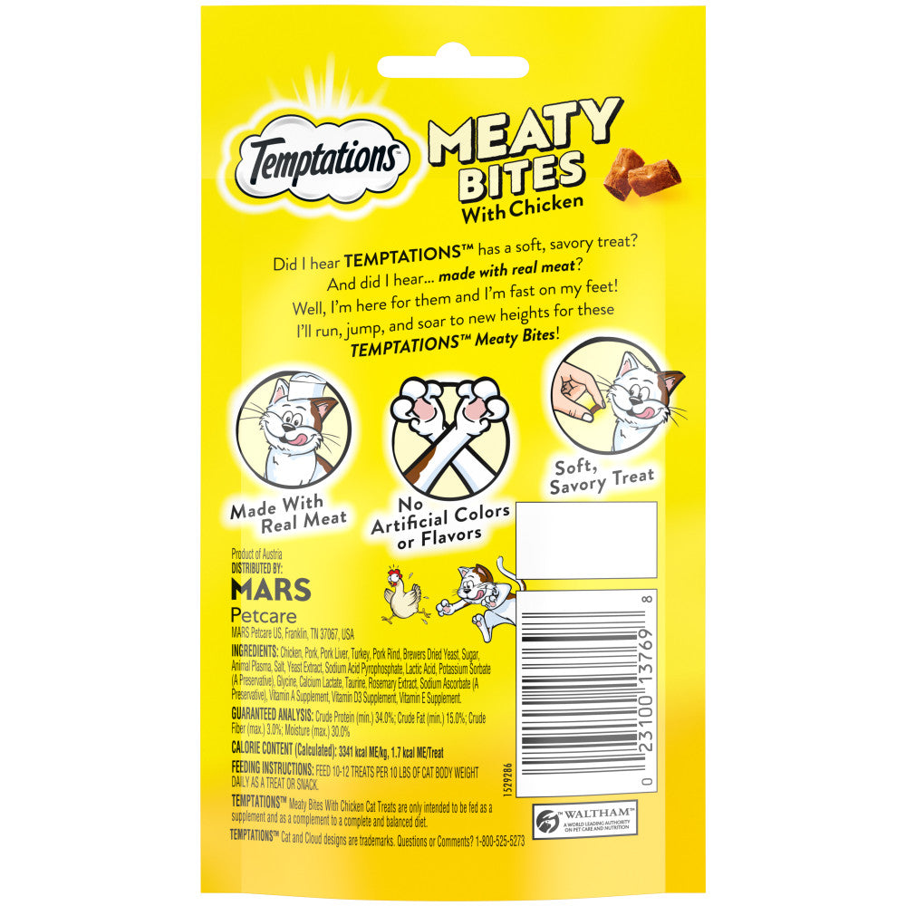 [Temptations][BUNDLE TEMPTATIONS Meaty Bites, Soft and Savory Cat Treats, Chicken Flavor, 1.5 oz. Pouch][Back Image]