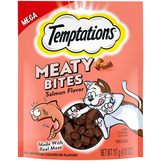 [Temptations][TEMPTATIONS Meaty Bites, Soft and Savory Cat Treats, Salmon Flavor, 4.1 oz. Pouch][Main Image (Front)]