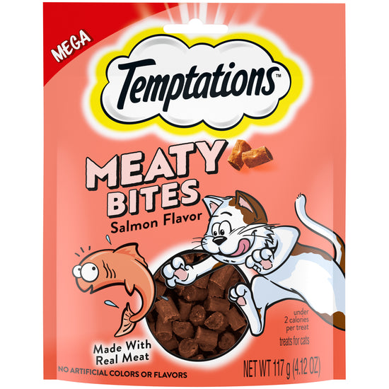 [Temptations][TEMPTATIONS Meaty Bites, Soft and Savory Cat Treats, Salmon Flavor, 4.1 oz. Pouch][Main Image (Front)]