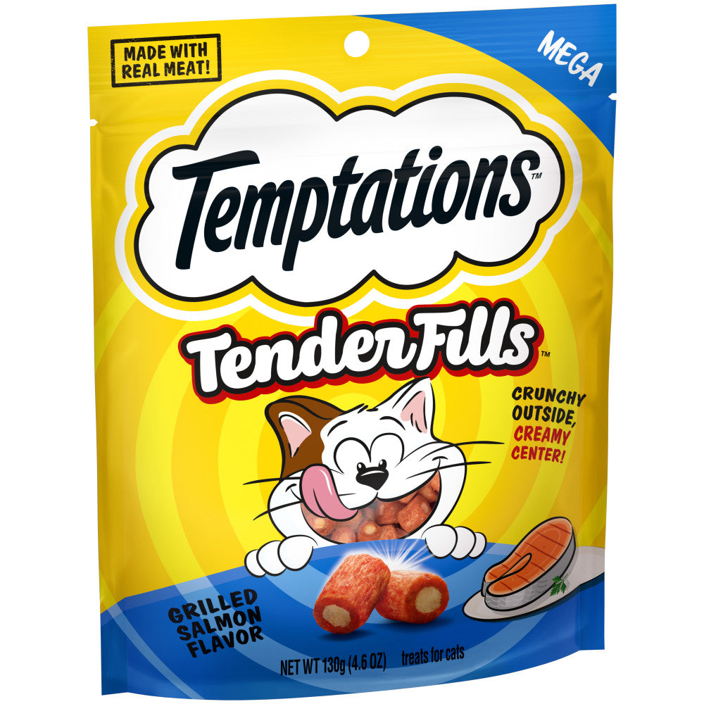 [Temptations][BUNDLE TEMPTATIONS TENDER FILLS Cat Treats, Grilled Salmon Flavor, 4.6 oz. Pouch][Image Center Left (3/4 Angle)]