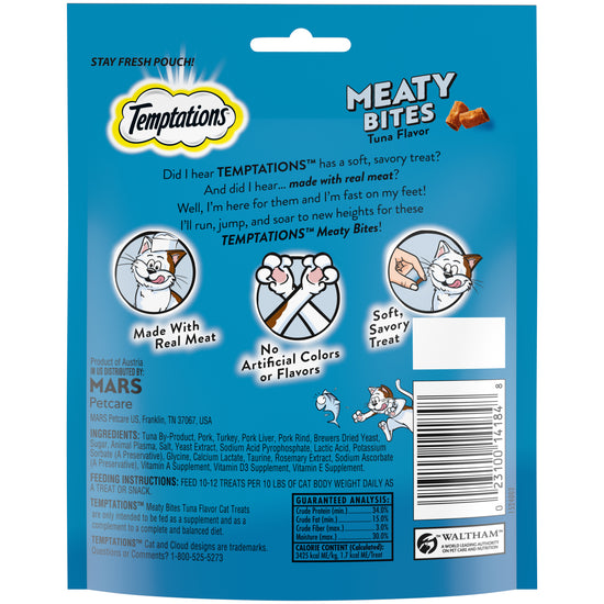 [Temptations][TEMPTATIONS Meaty Bites, Soft and Savory Cat Treats, Tuna Flavor, 4.1 oz. Pouch][Back Image]
